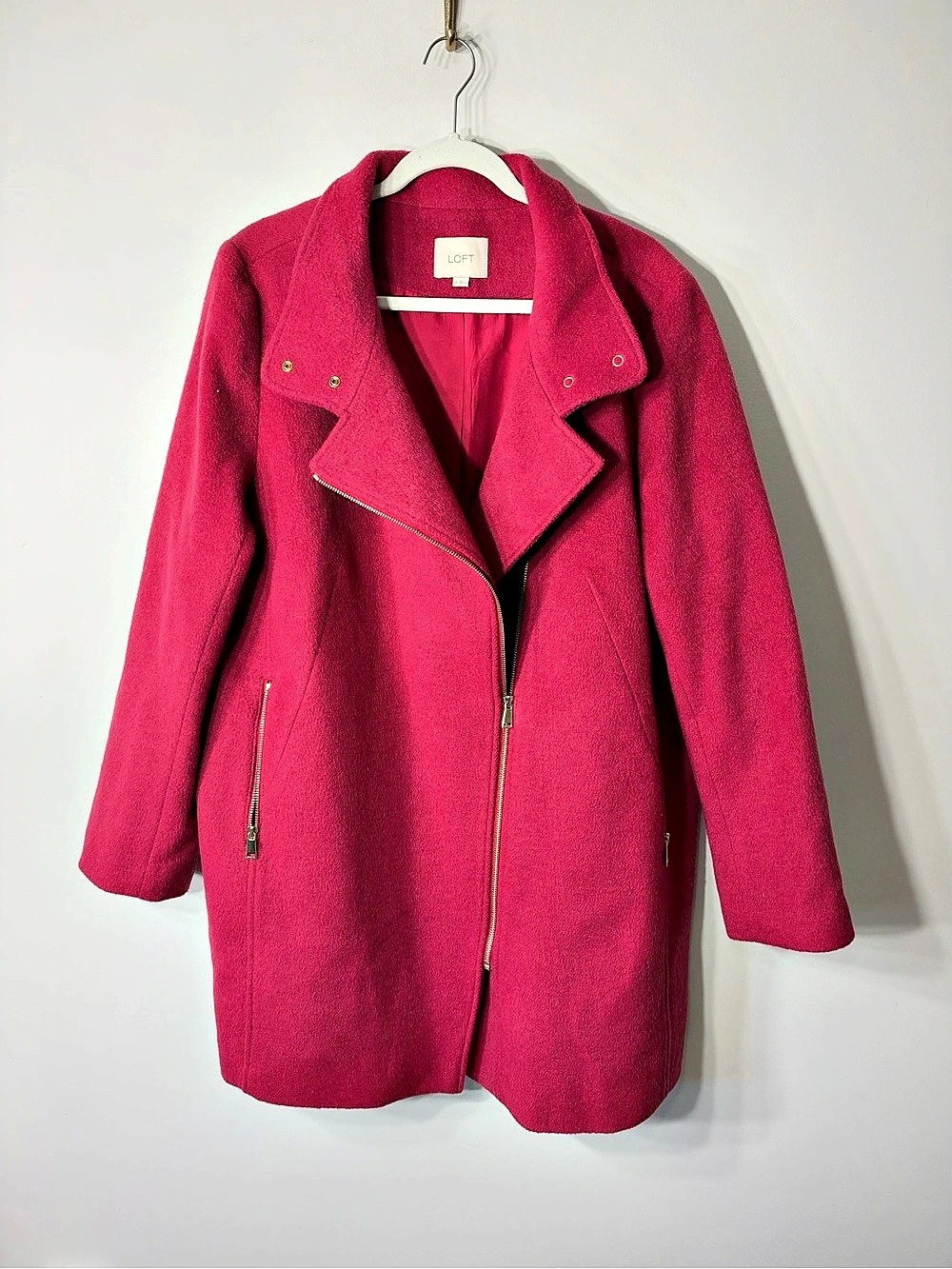 LOFT Wool Blend Pea Coat Pink Red